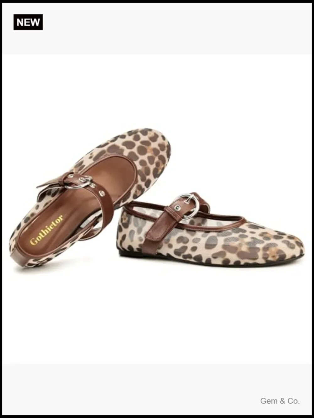 Women's Mesh Ballet Flats Round Toe Leopard Mary Jane - Cushioned Comfort,
